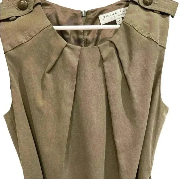 Trina Turk Olive Military Belted Dress, Size 0, Pre-Owned - Picture 5 of 11